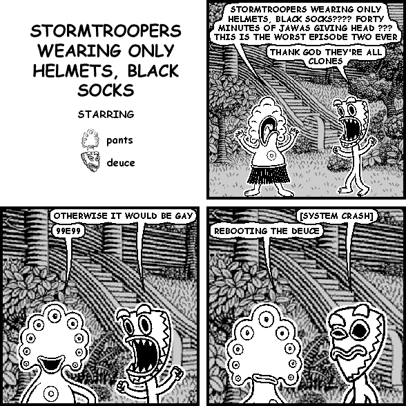 STORMTROOPERS WEARING ONLY HELMETS, BLACK SOCKS